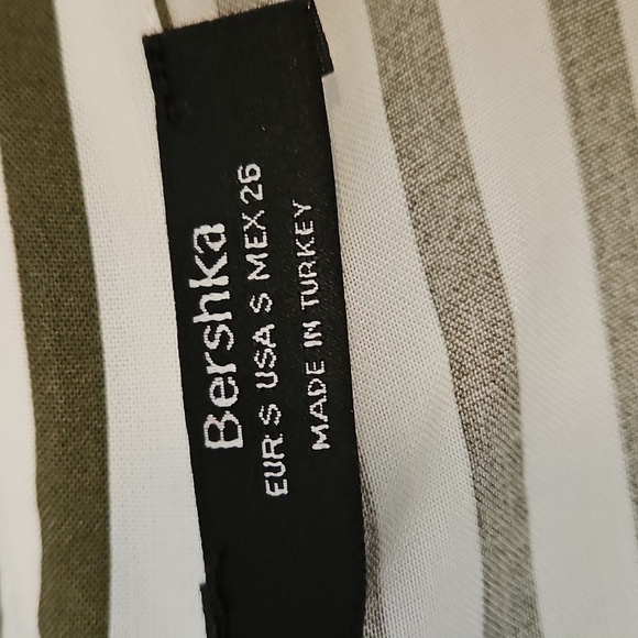 Bershka Midi Shirt Dress Womens S Green white Striped Oversized Belted - Picture 2 of 5